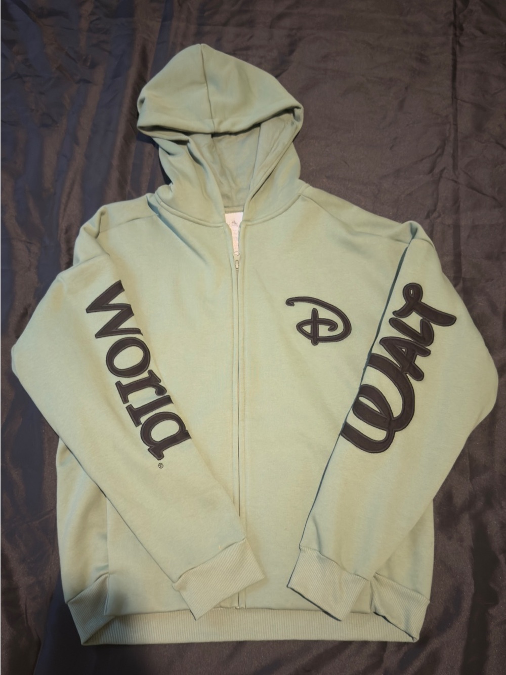 Disney Light Green Zip-Up Hoodie with Black Walt Disney Script